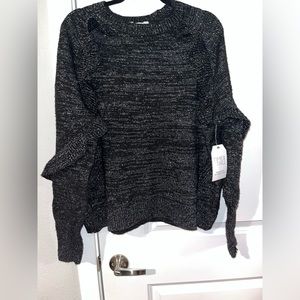 NWT Time and Tru Black & Silver Glittered Sweater w/ Ruffles - Size XXL